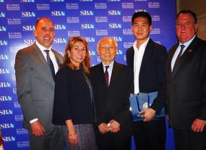 Massachusetts Lt. Governor Karyn Polito, SBA Regional Director Seth Goodall, and SBA District Director Robert Nelson award Richard and David Family-Owned Business of the Year.